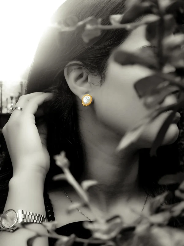 Irregular Baroque Pearl Studs – Gold Lined Design - Image 2