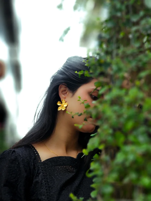 Gold Floral Stud Earrings – Daily Wear Design - Image 2