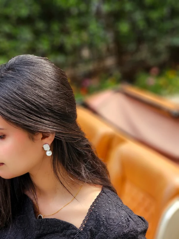 Silver Stud Earrings with Pearls – Party Wear - Image 2