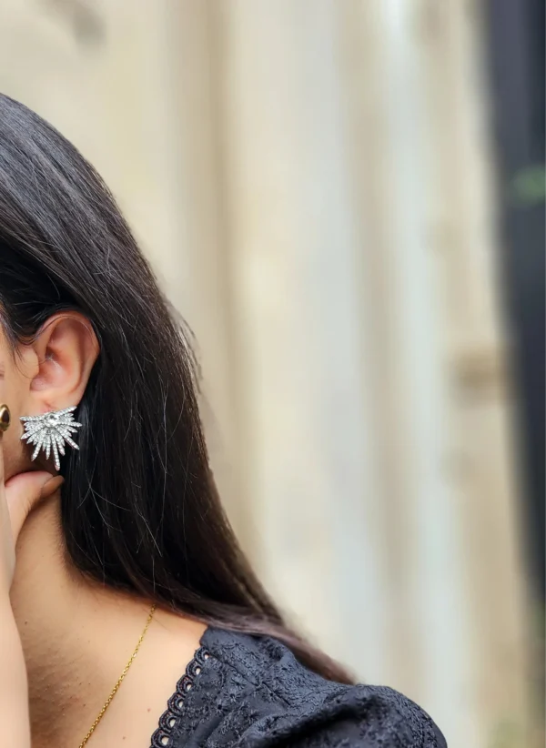 Silver Starburst Stud Earrings – Statement Shine - Image 2