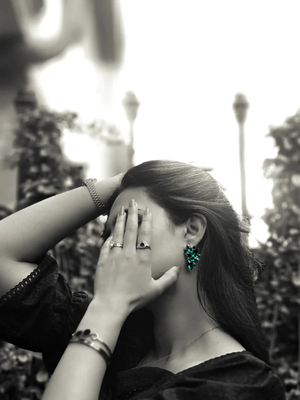 Emerald Green Cluster Earrings – Party Artificial Jewellery - Image 2