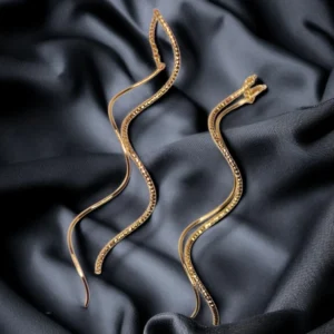 Artificial long gold snake earrings – bold drop jewellery for women in Pakistan.