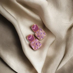 Lavender and gold enamel stud earrings with sparkle – trendy artificial jewellery in Pakistan.