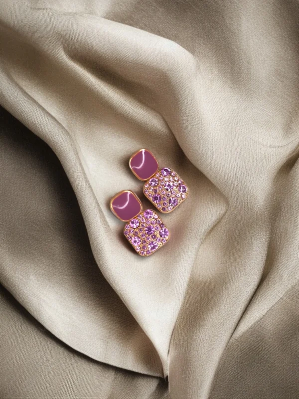 Lavender and gold enamel stud earrings with sparkle – trendy artificial jewellery in Pakistan.