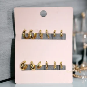 Artificial gold hoop earrings set with chunky and slim designs – 8 stylish pairs for women.