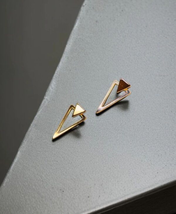 Gold-plated minimalist geometric triangle earrings for women – artificial jewellery design.
