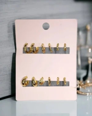 Artificial gold hoop earrings set with chunky and slim designs – 8 stylish pairs for women.